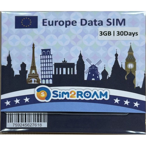 Europe Data ONLY SIM Card 30Days | 5G/4G LTE High Speed Prepaid Data Sim Card | Good Connection | REFILLABLE! (3GB / 30Days)